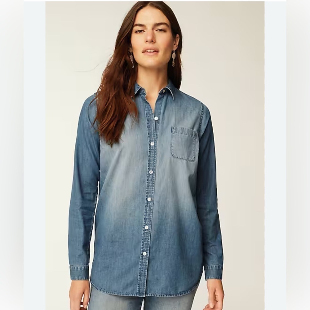 J Jill one pocket front chambray button long sleeve coastal grandma blouse XS